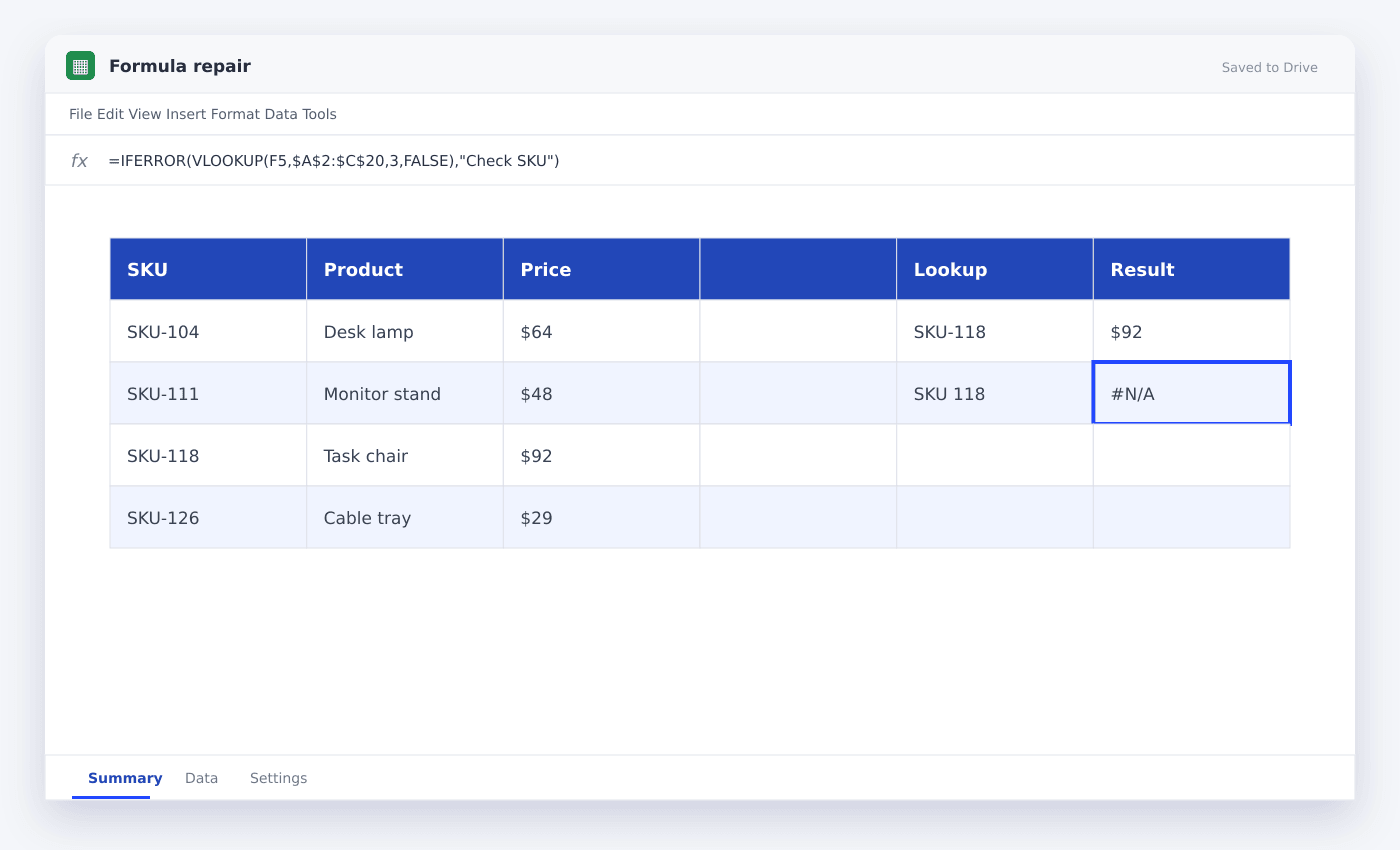 Formula repair spreadsheet used in this article